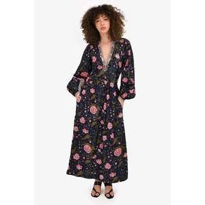 Alix of Bohemia Blue/Pink Floral V-Neck Maxi Dress Size XS